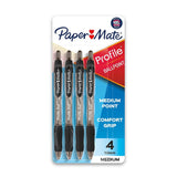 Paper Mate Profile Ballpoint Pen, Retractable, Medium 1 Mm, Black Ink, Translucent Barrel, 4/pack