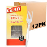 Glad Clear Heavy Duty Plastic Forks, Reduced-Plastic Open Handle, Break-Resistant Disposable or Top-Rack Reusable Cutlery for Parties, Camping & Everyday Meals, Standard Size,