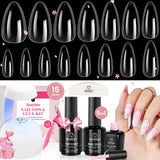 Beetles Gel Nail Kit Etch-X, Almond Short, Nail tips, Nail Glue Mini LED Light, Acrylic Half Matte Tips Press On Nail, Extension DIY Set at Home, Gift for Women & Girls