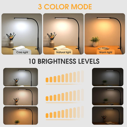 LED_Desk_Lamp_with_Clamp,_Eye-Caring_Clip_on_Lights_for_Home_Office,_3_Modes_10_Brightness,_Long_Flexible_Goose-Neck,_Metal,_Swing_Arm_Architect_Task_Table_Lamps_with_USB_Adapter,_Black/White_and_Silver