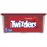 TWIZZLERS Twists Strawberry Flavored Licorice Style, Low Fat Candy Tub, 5 lb Snack Sweet Sugar Corn Bonbon Salt Artificial Flour Natural
