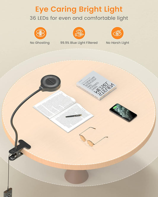 Glocusent_5W_Clip_on_Light,_36_LEDs_Eye_Caring_Reading_Light_for_Bed,_3_Colors_&_5_Brightness_Clip_on_Lamp_with_Adapter,_Perfect_Reading_Light_for_Bed_with_Clamp/Bunk_Bed/Headboard/Table/Desk