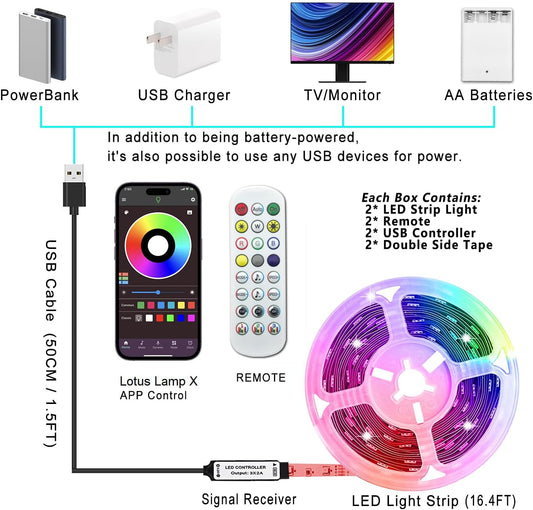 L8star_Battery_Powered_Led_Strip_Lights,_13ft/20ft/2x16.4Ft_(32.8Ft),Two_Sets_of_Strip_Light_with_4_AA_Battery_Box/USB_RGB_LED_Lights,_Remote_and_APP_Control