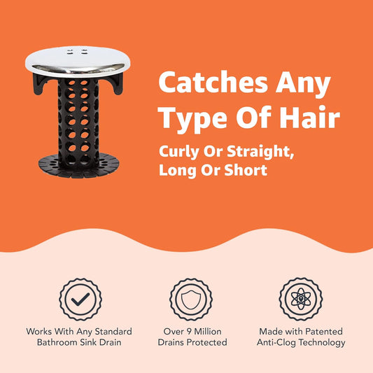 SinkShroom_Chrome_Edition_Revolutionary_Bathroom_Sink_Drain_Protector_Hair_Catcher,_Strainer,_Snare,_Black