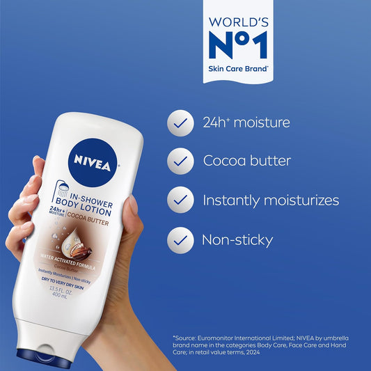 NIVEA_Cocoa_Butter_In_Shower_Lotion,_Water_Activated_In_Shower_Moisturizer_for_Dry_Skin_to_Very_Dry_Skin,_13.5_FL_OZ,_Pack_of_3