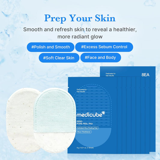 medicube_Zero_Pore_Peel_Pads_(8ea)_|_Smoothing_Mitt_for_Face_&_Body_|_Rice_Extract,_Natural_AHA_&_Panthenol_|_Double-Sided_Organic_Cotton_&_Microfiber_Pads_|_Polish_for_Smooth,_Clear_Skin