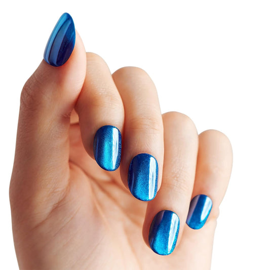KISS_colorFX_by_imPRESS_Press_On_Nails_,_‘Reconnect’,_Solid_Blue_with_Pearlescent_Finish,_Short_Oval,_IMPROVED_adhesive,_Includes_30_Fake_Nails,_Prep_Pad,_1_Manicure_Stick,_1_Mini_Nail_File