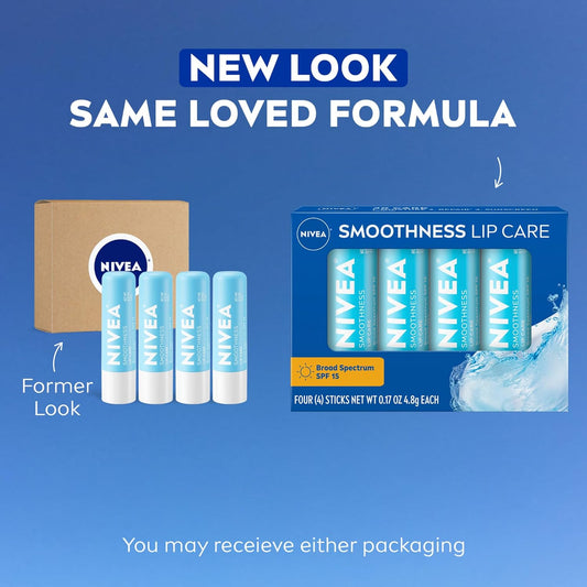 NIVEA_Smoothness_Lip_Care,_Sunscreen_Lip_Balm_with_SPF_15_Broad_Spectrum,_Shea_Butter,_Nourishing_Oils_and_Vitamin_C_&_E,_3-in-1_Moisture,_Repair_and_Sunscreen,_0.17_Oz_Stick,_Pack_of_4