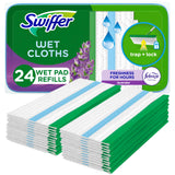 Swiffer Sweep + Mop, Wet Pads Refill, Floor Cleaner for Dirt, Dust, Hair, Cleaning Cloths for Mopping Home, Bathroom, Kitchen, All Purpose Multi-Surface Floor Wipes, Lavender, 24ct