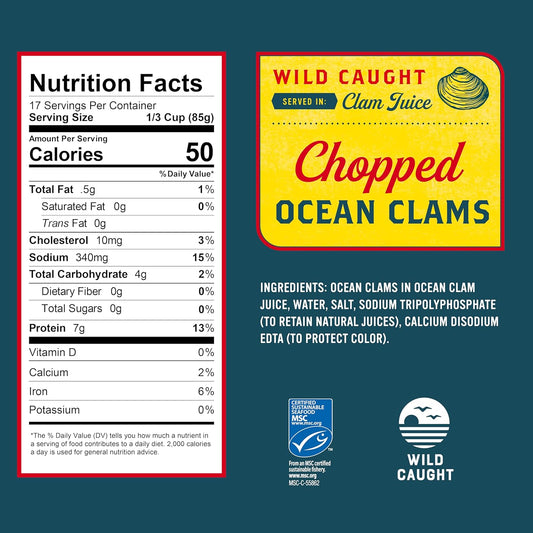 Snow's_Ocean_Chopped_Clams_Canned,_51_oz_Can_-_7g_Protein_per_Serving_-_Gluten_Free,_No_MSG,_99%_Fat_Free_-_Great_for_Pasta_&_Seafood_Recipes
