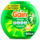 Gain Flings Liquid Washing Detergent Pods, Now with Odor Defense + Color Guard, Original Scent, 4-In-1 Liquid Laundry Detergent Pacs, Clean & Fresh, 112 Count (Packaging May Vary)