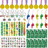 60PCS Soccer Party Favors, Soccer Goodie Bag Stuffers with 10 x 6.5 Inch Bags Keychain Medal Tattoo Sticker Slap Bracelets Whistles, for Kids Soccer Birthday Party Decorations Supplies Souvenirs