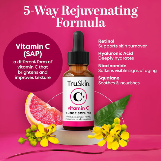 TruSkin_Vitamin_C_Super_Serum_for_Face_-_Five_Skin_Benefits_in_One_Serum_with_Vitamin_C,_Retinol,_Niacinamide,_Hyaluronic_Acid_&_Squalane_-_Brighten,_Firm_&_Smooth_the_Look_of_Skin,_2_Fl_Oz