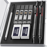Nicpro 2 PCS Mechanical Pencil 0.5mm & 0.7 mm with Case, MP1000 Metal Artist Pencil Set with 4 Tubes HB Lead Refills, 2 Erasers, 9 Eraser Refills For Art Writing Drafting, Drawing, Sketch