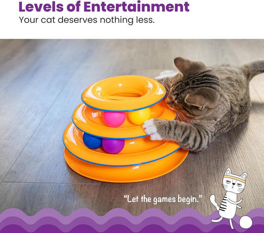 Catstages_Tower_of_Tracks_Cat_Toy_–_3-Level_Track_Tower_with_6_Balls,_Interactive_Cat_Toy_for_Indoor_Enrichment