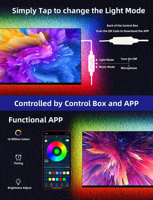 Daymeet_RGBICW_LED_Strip_Lights_for_TV_(9.8FT–32.8FT),_Music_Sync_Bluetooth_APP_Control,_USB_Powered_TV_Backlight_for_32"–100"_TVs,_Dreamcolor_&_Solid_Color_Lighting_for_Bedroom_&_Gaming_Setup