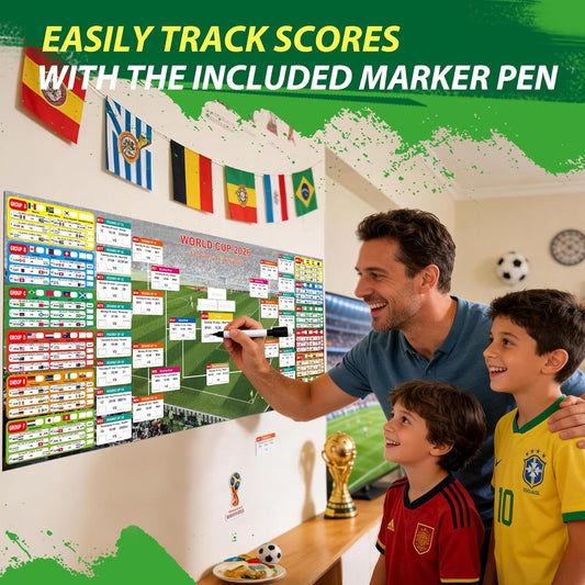 2026_World_Cup_Schedule_Poster_–_Extra_Large_43.31"x17.72"_Waterproof_PP,_Dry_Erase_Soccer_Tournament_Wall_Chart_with_Knockout_Bracket_&_Group_Stage_Tracker_–_Perfect_for_Home,_Office,_Bar,_Viewing_Parties_&_Fans