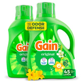 Gain Liquid Laundry Detergent with Odor Defense, Original Scent, Laundry Soap For HE Washing Machines, 60 fl oz, 45 Loads, Pack of 2 (Packaging May Vary)