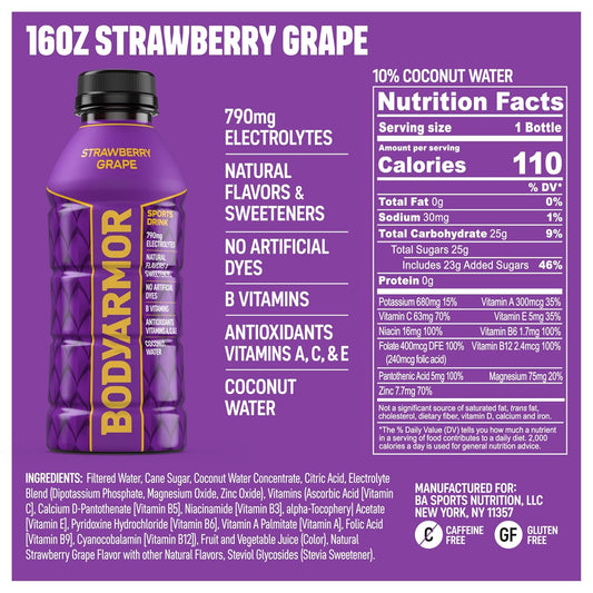BODYARMOR_Sports_Drink,_Strawberry_Grape,_Electrolyte_Drink_Hydration,_16_Fl_Oz_Bottles_(12_Pack),_Flavored_Coconut_Water_with_B_Vitamins_&_Antioxidants