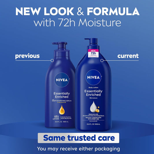 NIVEA_Essentially_Enriched_Body_Lotion_for_Very_Dry_Skin_with_Hyaluronic_Acid,_Almond_Oil_and_Deep_Nourishing_Serum,_72-Hour_Body_Moisturizer,_33.8_Fl_Oz_Value_Size_Pump_Bottle