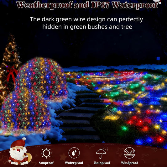HYH_Christmas_Net_Lights_Outdoor_360_LED_12FTx5FT_Multicolored_Christmas_Bush_Mesh_Lights_Connectable_Waterproof_String_Light_8_Modes_for_Decorations_Indoor_Xmas_Tree_Bushes_Garden_Decor_Party