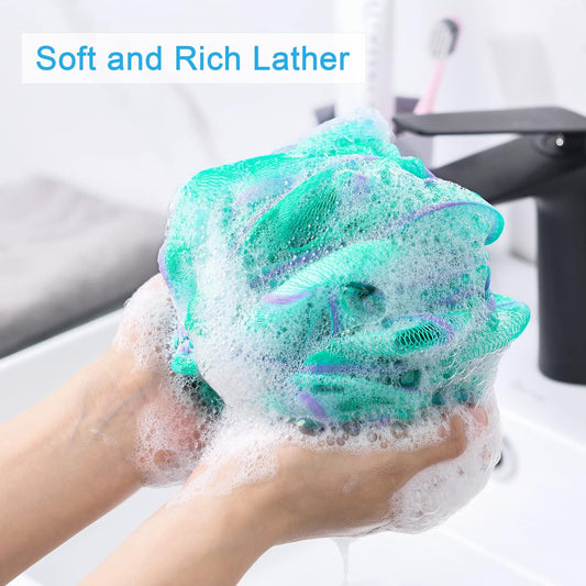 AmazerBath_Loofah_Sponge_60g/Piece,_Exfoliating_Bath_Sponge_Body_Scrubber_-_Loofa_Set_of_4_Flower_Color_(Green-Purple)