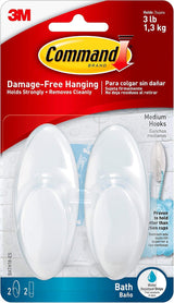 Command Bath Large Towel Hook Value Pack, Clear Frosted, 3-Large Hooks, 3-Water-Resistant Strips, Organize Damage-Free