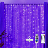 Brightown 300 LED Fairy Curtain Lights, Warm White/Purple/White/Pink Curtain String Lights, USB Plug in 8 Lighting Modes Christmas Decoration, Hanging Lights with Remote for Bedroom Indoor Weddings Dorm