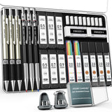 FourCandies 25PCS Art Mechanical Pencil Set with Case, 3PCS Metal Artist Lead Pencil 0.5, 0.7, 0.9 mm & 3PCS 2mm Lead Holder(HB 2H 2B 4B Color) with 432PCS Graphite Lead Refills for Drawing Sketching