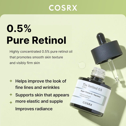 COSRX_Retinol_0.5_Oil,_Anti-aging_Serum_with_0.5%_Retinoid_Treatment_for_Face,_Reduce_Wrinkles,_Fine_Lines,_Gentle_Skincare_for_Day_&_Night,_Not_Tested_on_Animals,_Korean_Skin_Care