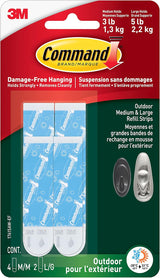 Command Outdoor Refill Strips, 4-Medium, 2-Large Strips, Re-Hang Outdoor Hooks