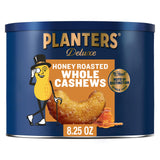 PLANTERS Deluxe Honey Roasted Whole Cashews, Sweet and Salty Snacks, 8.25oz - 1 Canister Nut Crunch Crunchy
