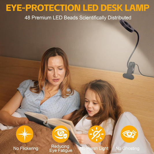 Foneso_Desk_Lamp_Clip_on_Light,_48_LED_USB_Lamp_with_3_Color_Modes_10_Brightness_Levels,_360°_Flexible_Gooseneck_Eye_Protection_Bed_Night_Light_for_Reading,_Makeup,_Craft_(Black)