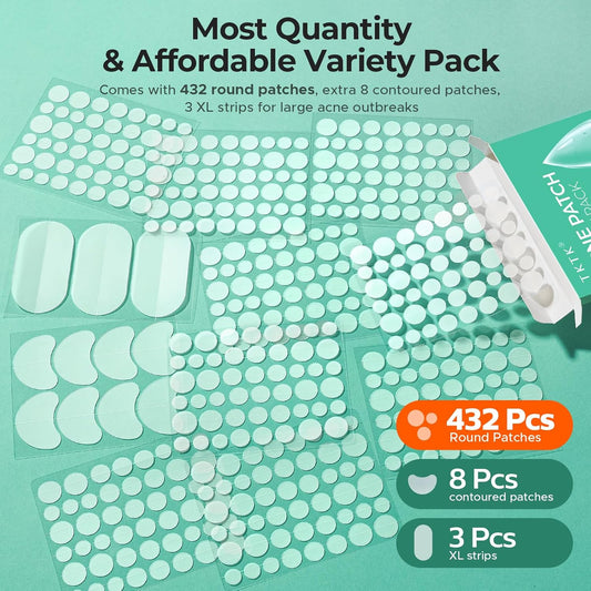 TKTK_443_Count_Pimple_Patches_for_Face,_Hydrocolloid_Acne_Patch_Bulk,_Acne_Stickers_for_Covering_Cheeks,_Forehead,_Chin_Blemishes_Zit_Breakouts_for_All_Skin_Types_(Dots,_Strip,_Contoured_5_Sizes)