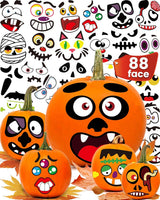 Greingways Halloween Pumpkin Stickers, Make 88 Funny Face Pumpkin Decorating Kit for Party Decorations, Pumpkins Painting Kit Halloween Crafts Gifts Games for Kids