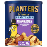 PLANTERS Deluxe Lightly Salted Mixed Nuts, Almonds, Cashews, Brazil Nuts, Pistachios and Pecans, Party Snacks, Plant-Based Protein, Quick Snack for Adults, After School Snack, 15.25oz Canister