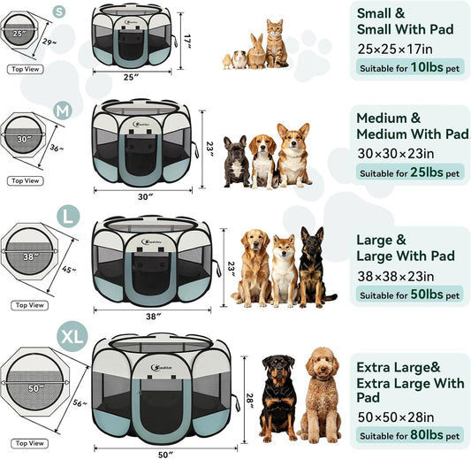 Siedihit_Dog_Cat_Playpen,_Puppy_Pet_Playpen_Indoor_for_Small_Dog_Crate_Tent_Cage_Outdoor,_Portable_Pop_Up_Dogs_Enclosure_Kennel_with_Carrying_Case_for_Dogs/Cats/Rabbits(Grey,_Small