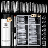 modelones Slip Solution for Poly Gel, 2.8oz Anti-Stick Gel Liquid for Poly Gel Nails with 120Pcs Flat Dual Nail Forms Nail Tips Clips Kit