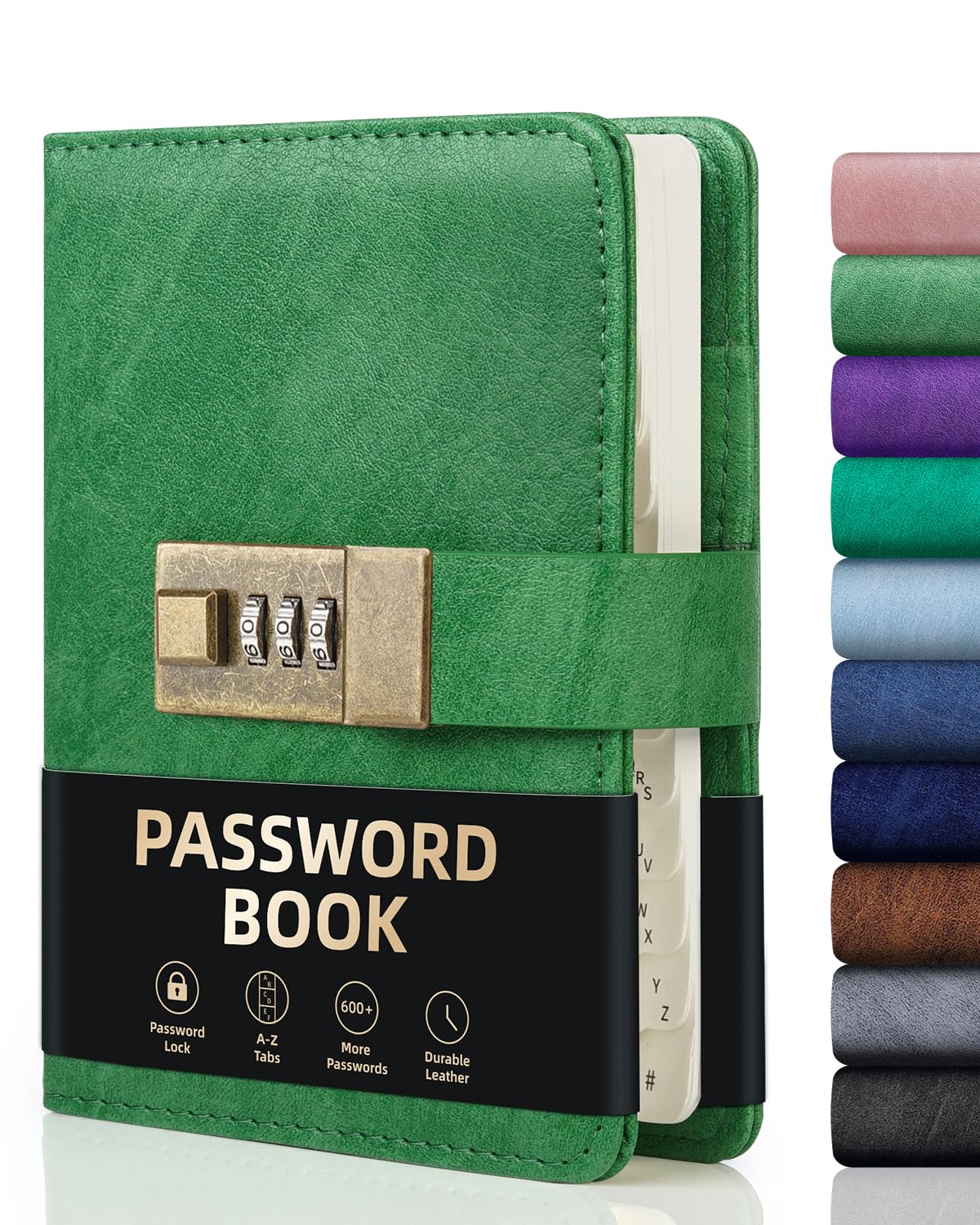 WEMATE Password Book with Lock, Password Book with Alphabetical Tabs 600+ Password Space, Organizer Logbook, Password Keeper for Computer & Website Logins 4.33X6.18 Inch Grass Green