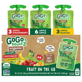 GoGo squeeZ Organic Fruit & veggieZ Applesauce and Puree Variety Pack, 3.2 oz (Pack of 12), Unsweetened Snacks for Kids, BPA Free Pouches