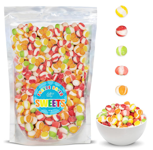 Freeze_Dried_Candy_Gourmet_Crunch_Candies_12oz_Bag_Pouch_Assorted_Cherry_Strawberry_Lemon_Lime_Orange_Original_Rainbow_Fruity_Flavor_Ideal_Gift_Snack