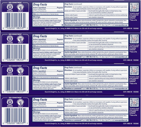 ARM_&_Hammer_Complete_Care_Toothpaste,_Teeth_Whitening_Toothpaste_with_Baking_Soda,_Fluoride,_Whole_Mouth_Protection,_Fresh_Mint_Flavor,_6.0_oz_(Pack_of_4)