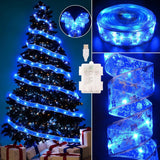 Christmas Decorations - 2.5Inch x 66Ft 200 Led Christmas Tree Ribbon Lights with 8 Lighting Modes, Battery Operated & USB Powered Fairy String Lights with Timer for Xmas Tree Decor