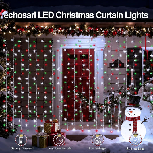 echosari_Red_White_and_Green_Christmas_Curtain_Lights_Battery_Operated,_300_LED_Fairy_Curtain_Lights_9.8Ft_x_9.8Ft_Hanging_Lights_with_Remote_Timer_for_Party_Holiday_Garden_Yard_Decor
