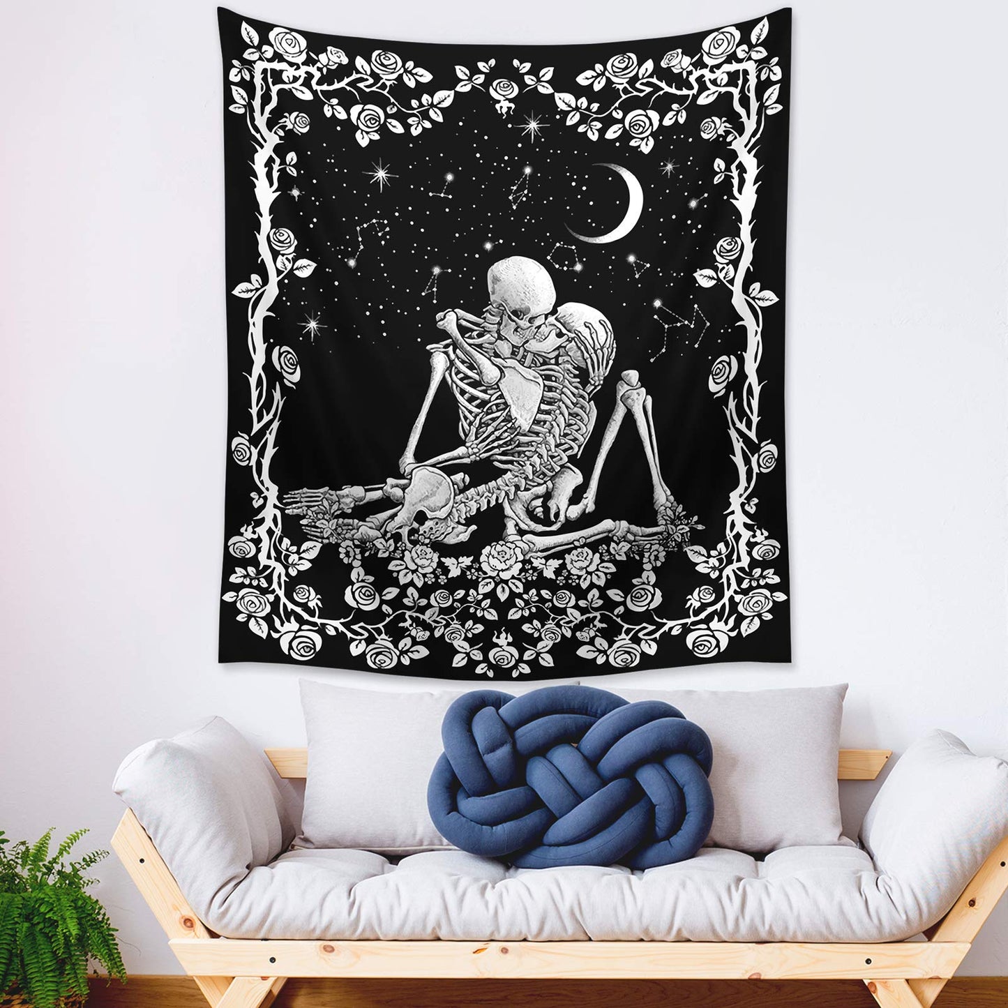 Wonrizon_The_Kissing_Lovers_Skull_Tapestry,Black_and_White_Romantic_Constellation_Skeleton_Tapestries_Wall_Hanging_decor_for_Living_Room_Bedroom_(30”x_40”)