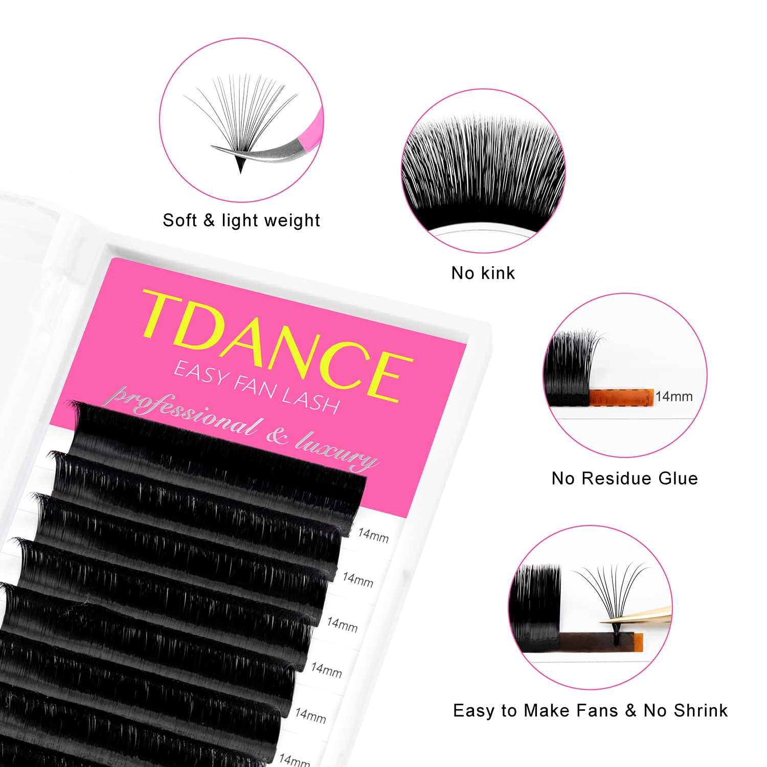 TDANCE_Easy_Fan_Lash_Extension_Rapid_Blooming_Volume_Eyelash_Extensions_C_CC_D_DD_J_B_L_Curl_0.03-0.12mm_Thickness_Easy_Fan_Volume_Lashes_Self_Fanning_Eyelashes_Extension_(D-0.07,14-19mm)_Makeup_Cosmetic