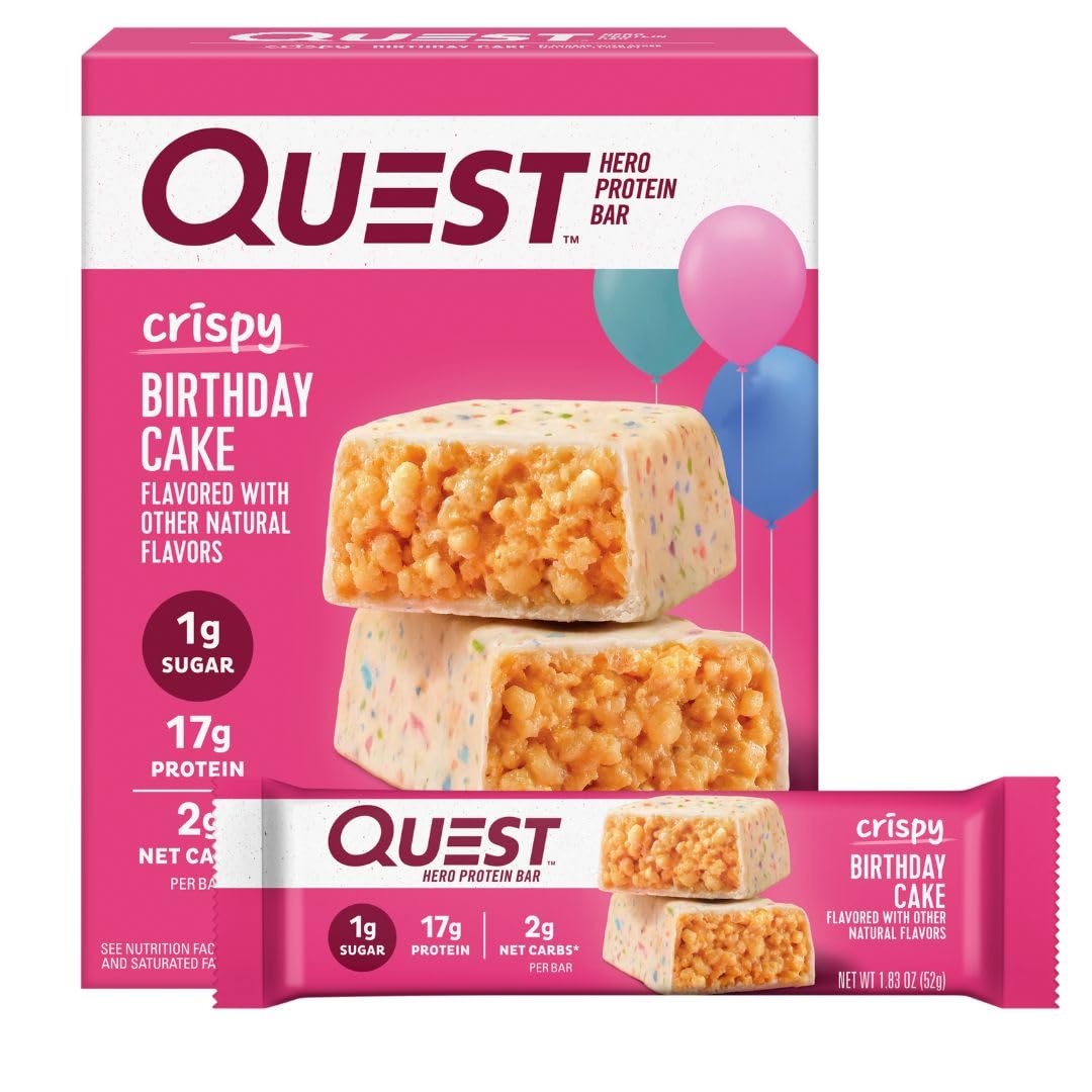 Quest_Nutrition_Crispy_Birthday_Cake_Hero_Protein_Bar,_17g_Protein,_1g_Sugar,_2g_Net_Carbs,_Gluten_Free_Snack,_Keto_Friendly,_4_Count