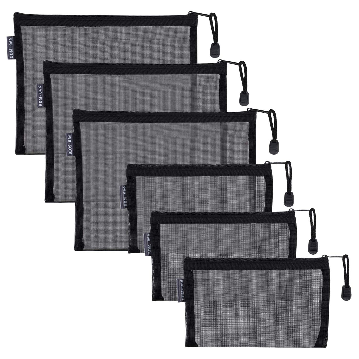 HRX_Package_Nylon_Mesh_Cosmetic_Zipper_Bags,_6PCS_Black_Makeup_Pouches_Travel_Organizer_Case_for_Purse_Diaper_Bag_(A5_x_3pcs,_A6_x_3pcs)