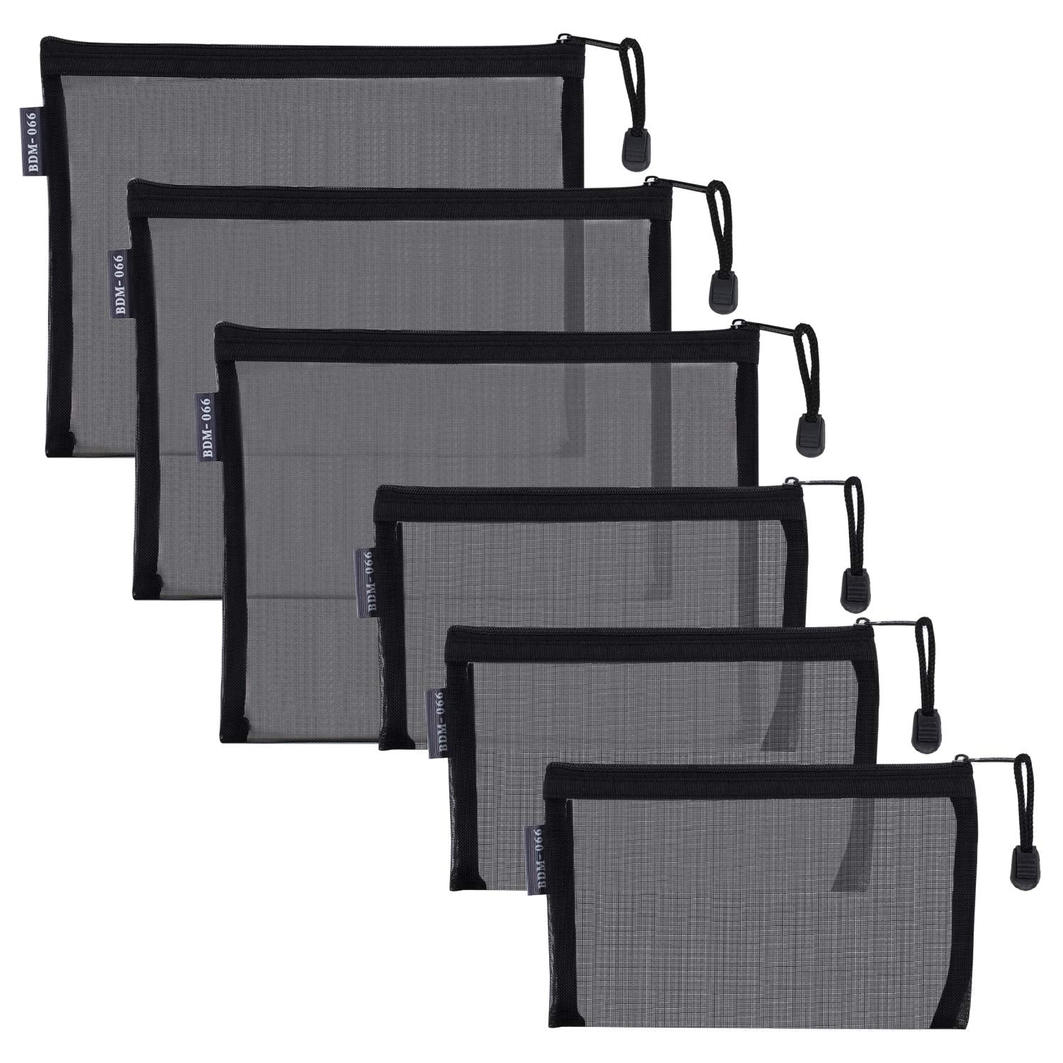 HRX_Package_Nylon_Mesh_Cosmetic_Zipper_Bags,_6PCS_Black_Makeup_Pouches_Travel_Organizer_Case_for_Purse_Diaper_Bag_(A5_x_3pcs,_A6_x_3pcs)