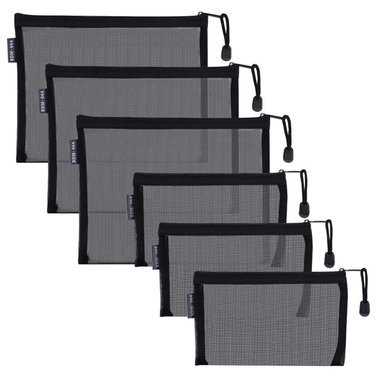 HRX_Package_Nylon_Mesh_Cosmetic_Zipper_Bags,_6PCS_Black_Makeup_Pouches_Travel_Organizer_Case_for_Purse_Diaper_Bag_(A5_x_3pcs,_A6_x_3pcs)